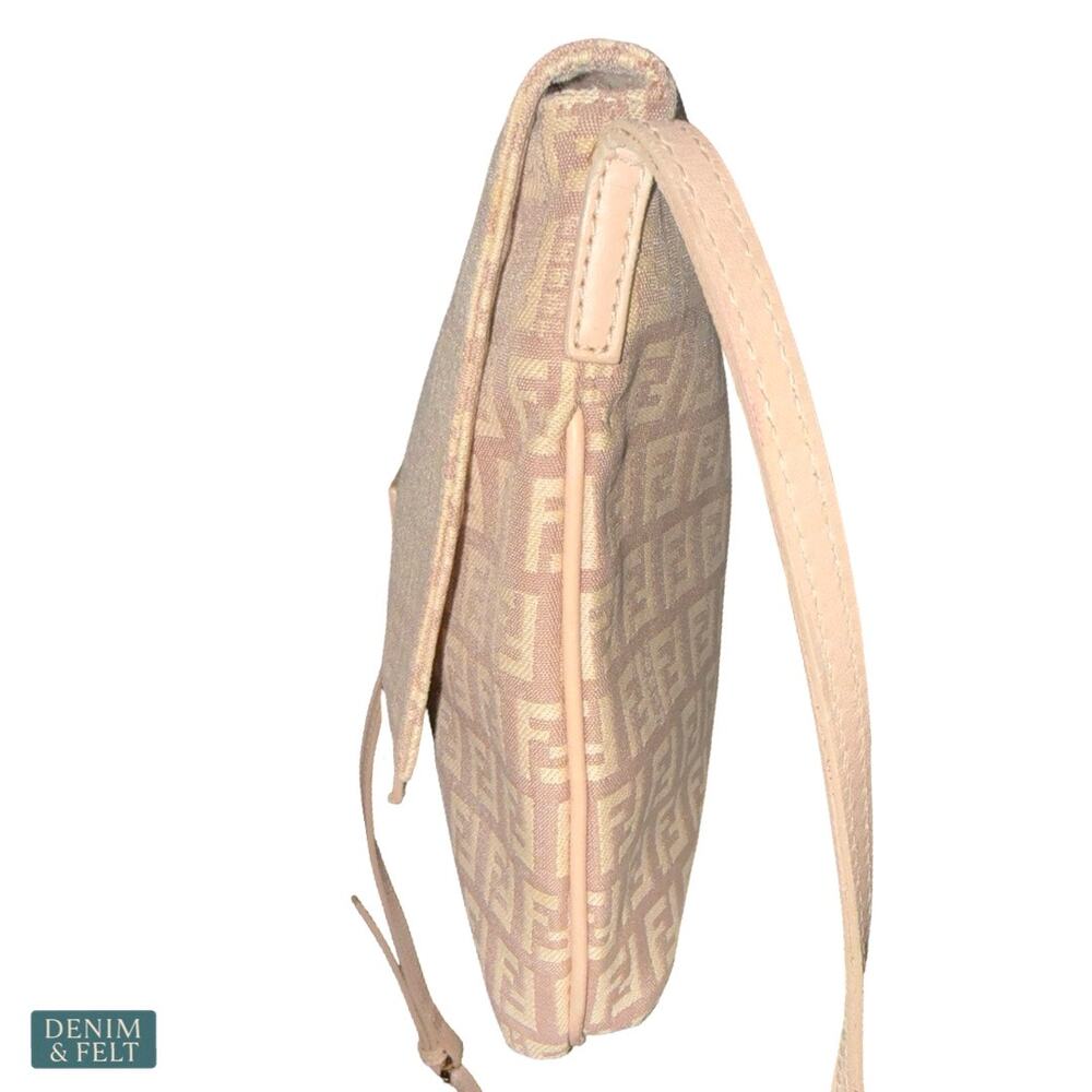 Fendi Zucchino Pink Canvas Crossbody Bag Beige FF Logo Leather Trim Purse - Picture 5 of 16